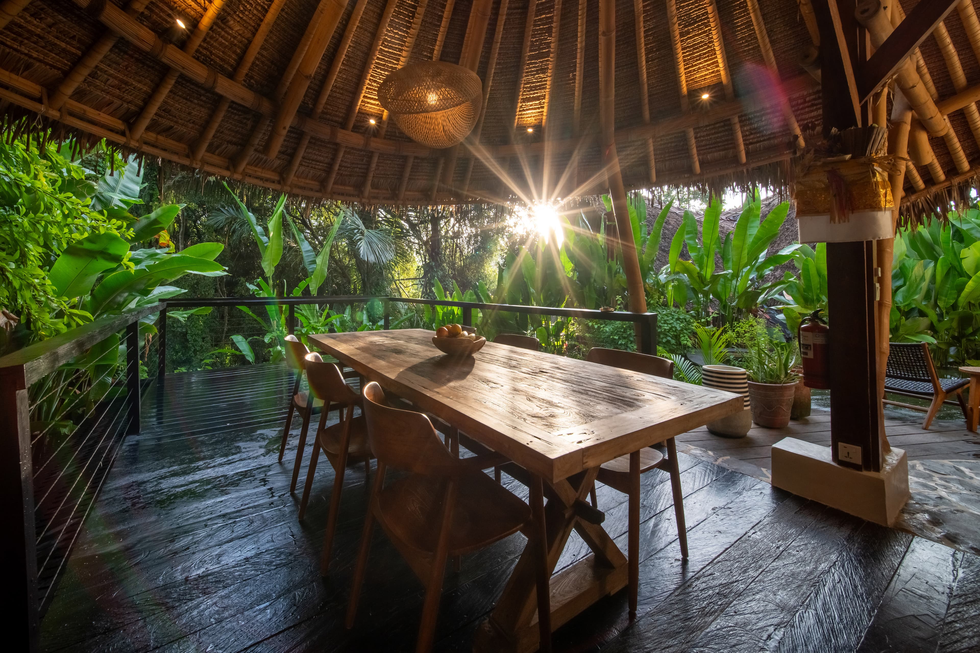 Kailash Villa — open-air dining pavilion with sunburst
