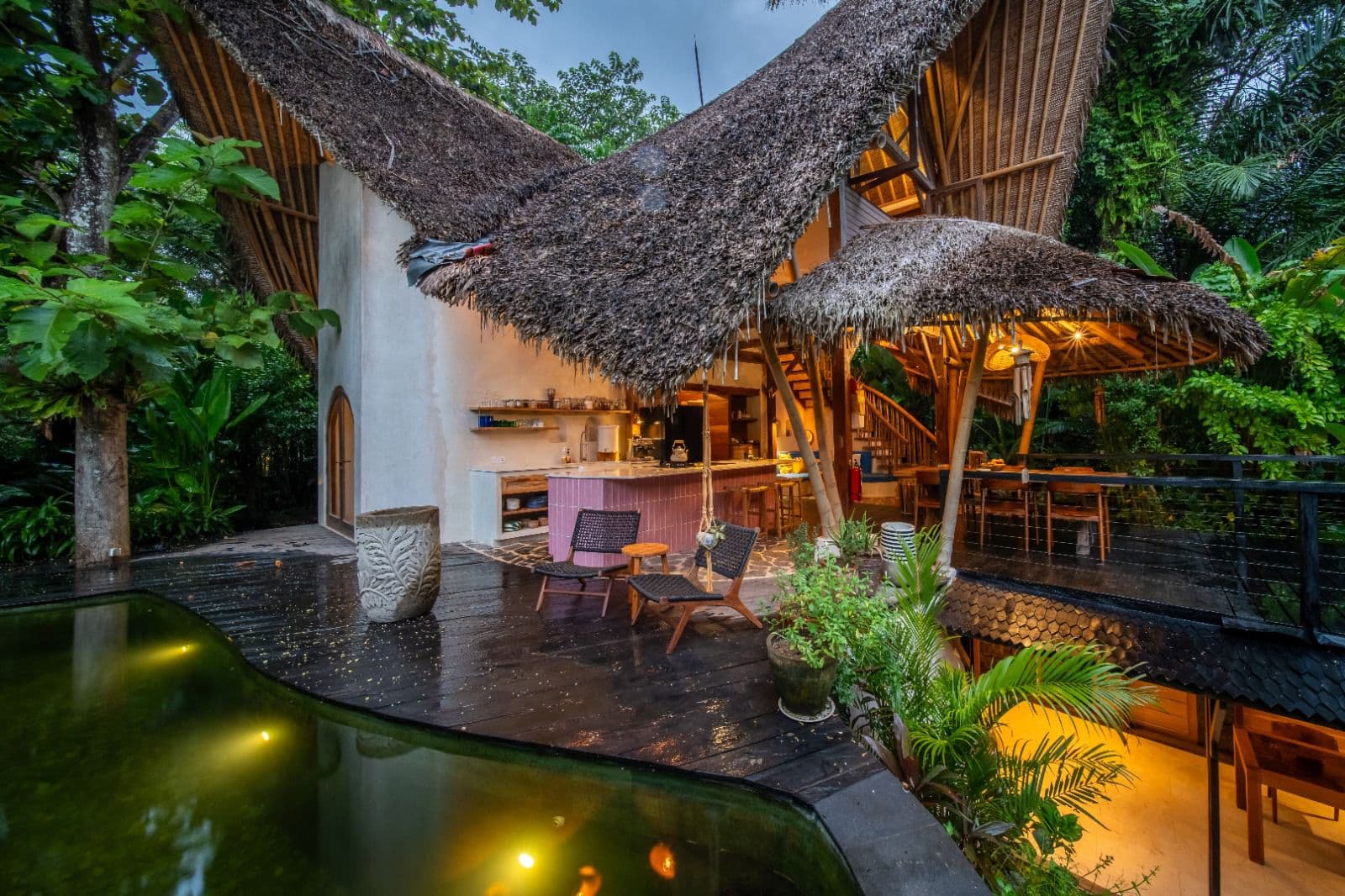 Kailash Villa — eco villa exterior at dusk, near Green School Bali