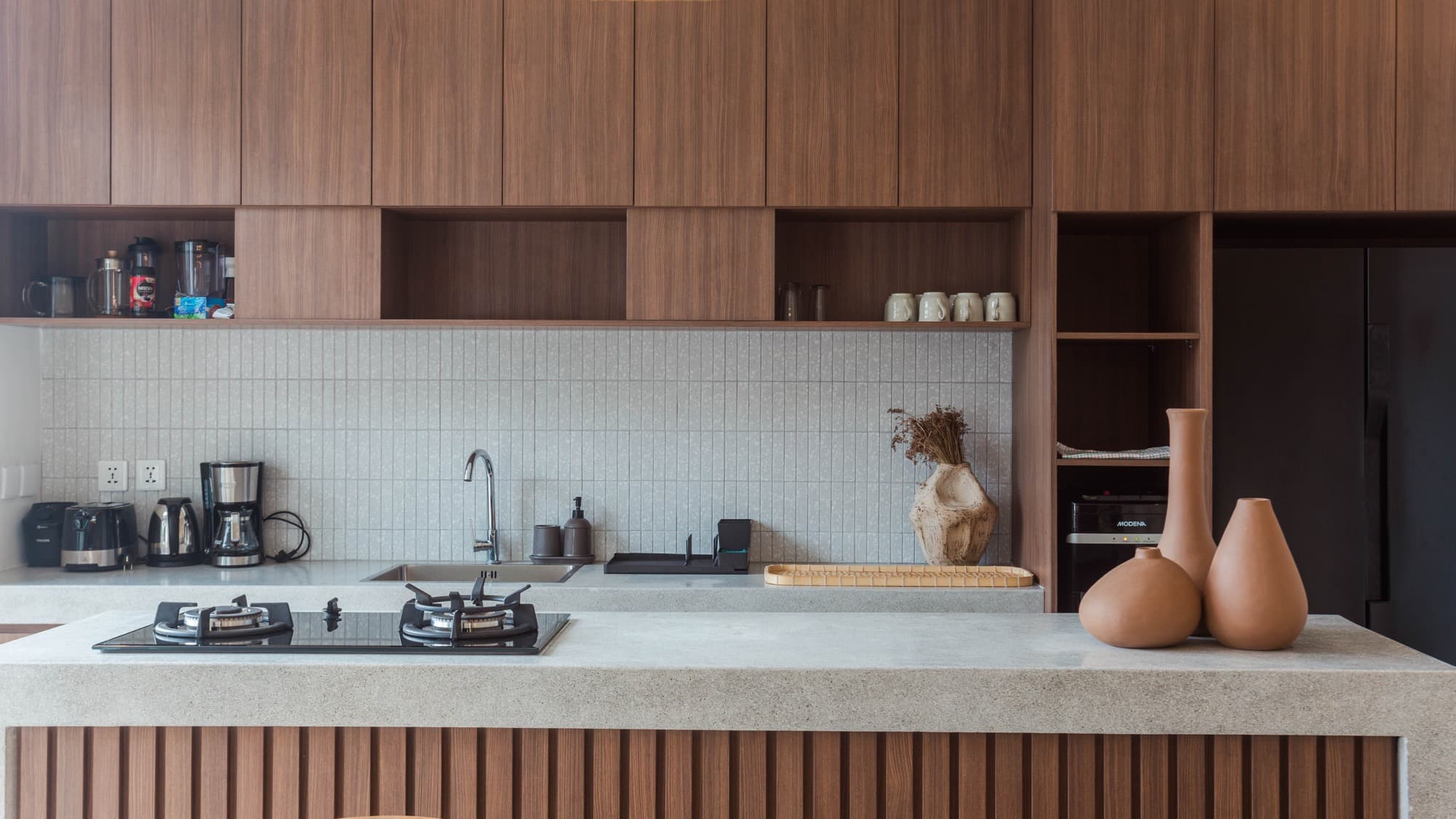 Villa Yoki — bedroom interior with wood panelling